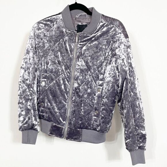 Collection B NY Bomber Jacket Velvet Crush Gray Zip Up Womens XS - Picture 1 of 5